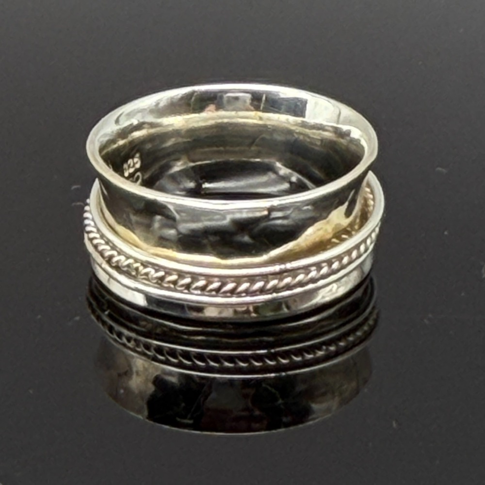 ATI Mexico Sterling 10mm Wide Triple Spinner Band Fidget Ring Silver 925 Sz 8.25